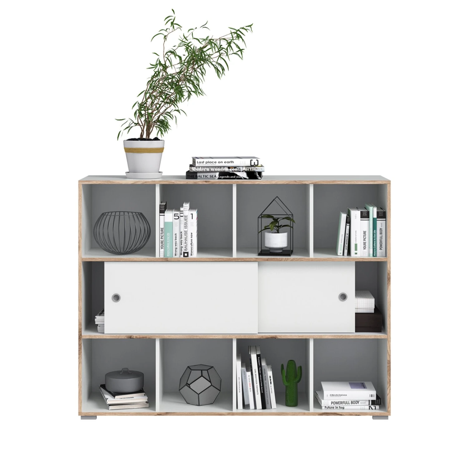 Kommode JESPER - weiß-Eiche - 8 offene Fächer - 141 cm 3 Kommode JESPER - weiß-Eiche - 8 offene Fächer - 141 cm – Bild 3