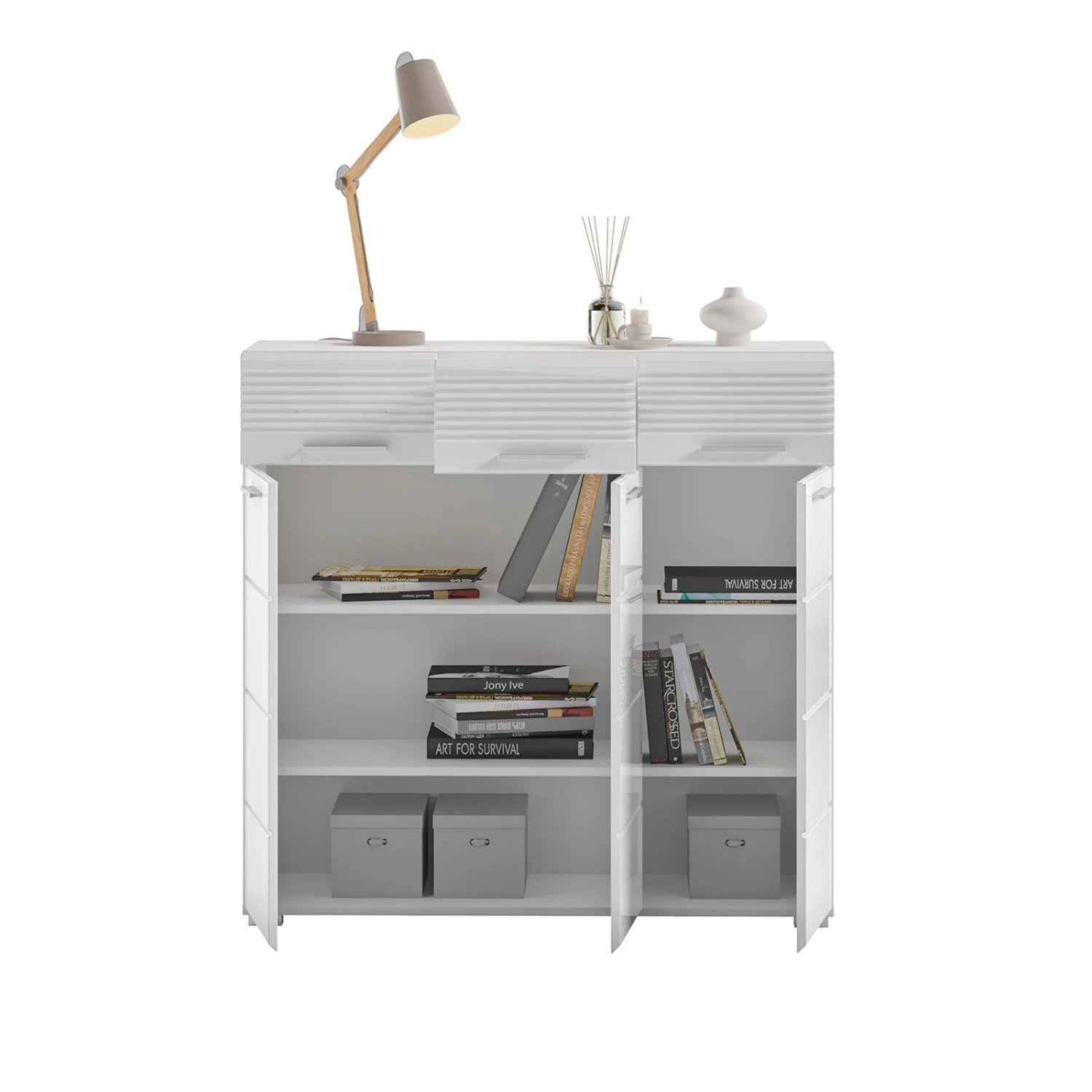 Kommode LINUS - weiß Hochglanz-weiß - 3 Schubkästen - 105 cm 2 Kommode LINUS - weiß Hochglanz-weiß - 3 Schubkästen - 105 cm – Bild 2