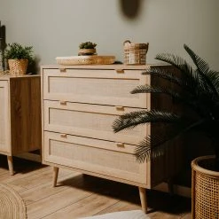 Kommode BALI - Sonoma Eiche-Rafia geflecht - 80 cm breit -Esszimmer Verkaufsgeschäft 1332002600 06 1600Wx1600H