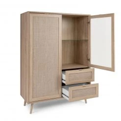 Highboardvitrine BALI - Sonoma Eiche-Rafia geflecht - 101 cm breit -Esszimmer Verkaufsgeschäft 1332003100 03 1600Wx1600H