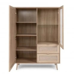 Highboardvitrine BALI - Sonoma Eiche-Rafia geflecht - 101 cm breit -Esszimmer Verkaufsgeschäft 1332003100 04 1600Wx1600H