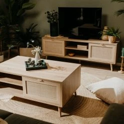 Lowboard BALI - Sonoma Eiche-Rafia geflecht - 150 cm breit -Esszimmer Verkaufsgeschäft 1332003200 11 1600Wx1600H