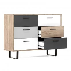 Kommode ORLANDO - Grey Craft Oak-Farbmix - 6 Schubkästen - 118 cm -Esszimmer Verkaufsgeschäft 1332004300 03 1600Wx1600H