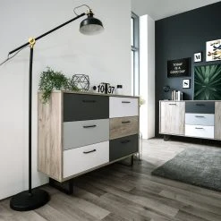 Kommode ORLANDO - Grey Craft Oak-Farbmix - 6 Schubkästen - 118 cm -Esszimmer Verkaufsgeschäft 1332004300 05 1600Wx1600H