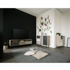 Lowboard ORLANDO - Grey Craft Oak-Farbmix - 3 offene Fächer - 160 cm -Esszimmer Verkaufsgeschäft 1332004600 07 1600Wx1600H