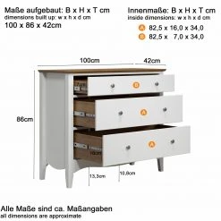 Kommode LISSABON - weiß-braun - teilmassiv - 100 cm -Esszimmer Verkaufsgeschäft 1335001200 04 1600Wx1600H