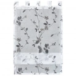 Raffrollo - weiß-grau - mit Blumen - 60x140 cm