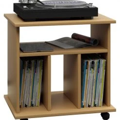 Schallplatten-Regal - Buche - 60 cm breit - auf Rollen
