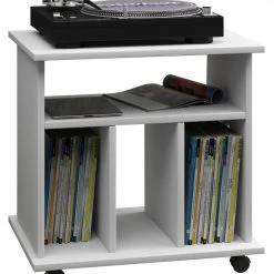 Schallplatten-Regal - weiß - 60 cm breit - auf Rollen