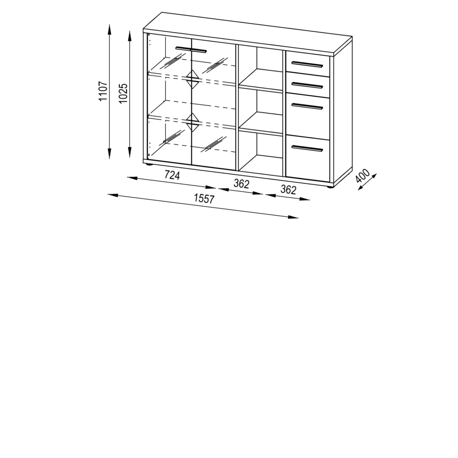 Sideboard SET+ - Eiche natur - Grauglas - 156 cm 3 Sideboard SET+ - Eiche natur - Grauglas - 156 cm – Bild 3