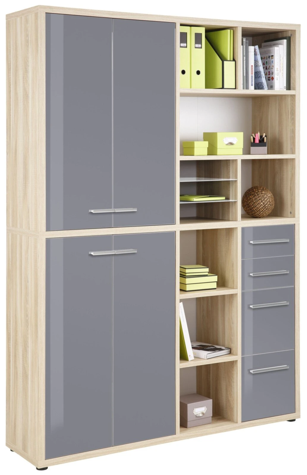 Highboard-Regal-Kombi SET+ - Eiche - Grauglas - 156 cm 1 Highboard-Regal-Kombi SET+ - Eiche - Grauglas - 156 cm