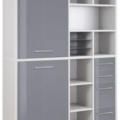 Highboard-Regal-Kombi SET+ - Platingrau - Grauglas - 156 cm