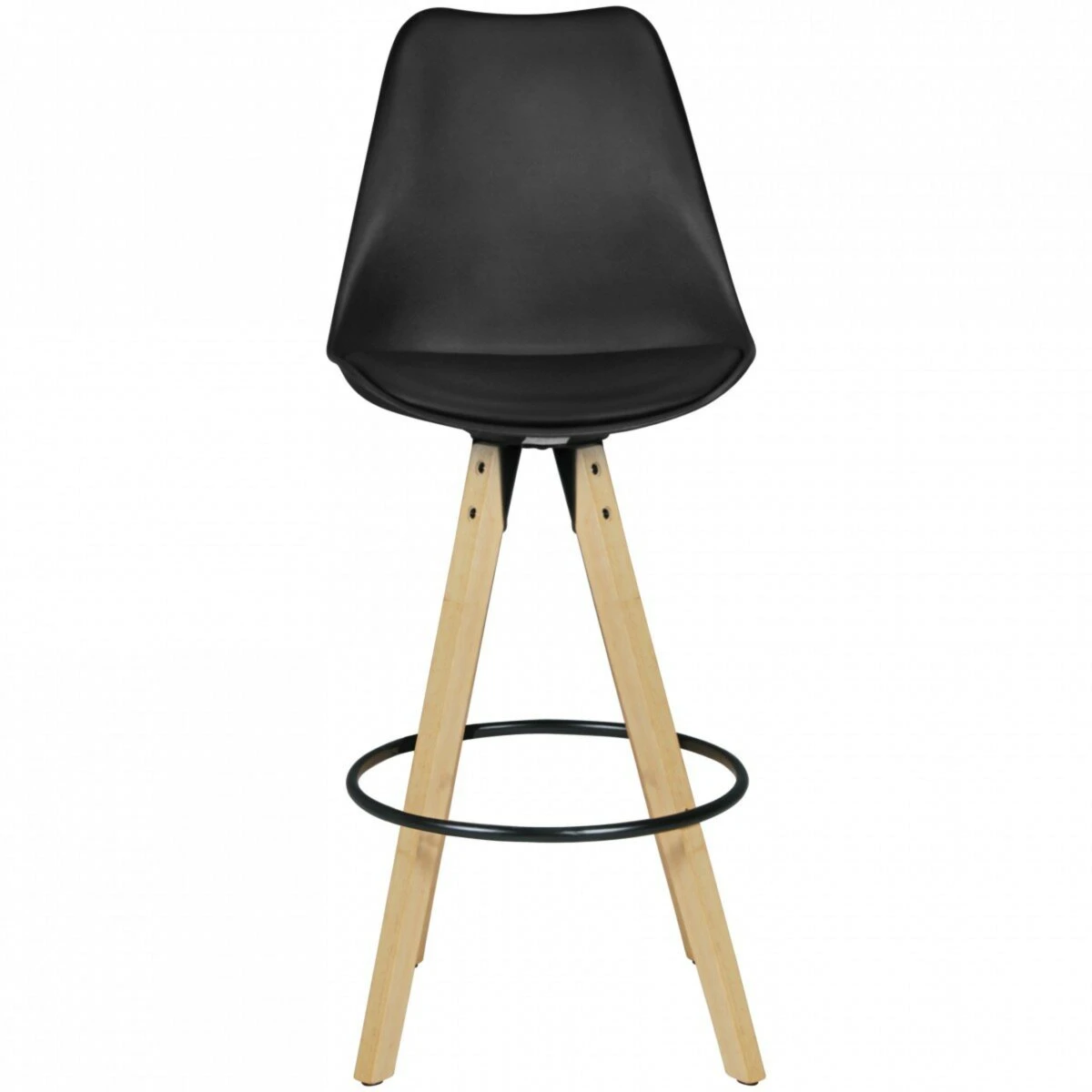 2er-Set Barhocker - schwarz-Mangoholz - Kunstlederbezug 2 2er-Set Barhocker - schwarz-Mangoholz - Kunstlederbezug – Bild 2