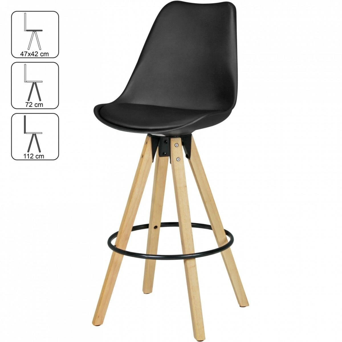 2er-Set Barhocker - schwarz-Mangoholz - Kunstlederbezug 3 2er-Set Barhocker - schwarz-Mangoholz - Kunstlederbezug – Bild 3