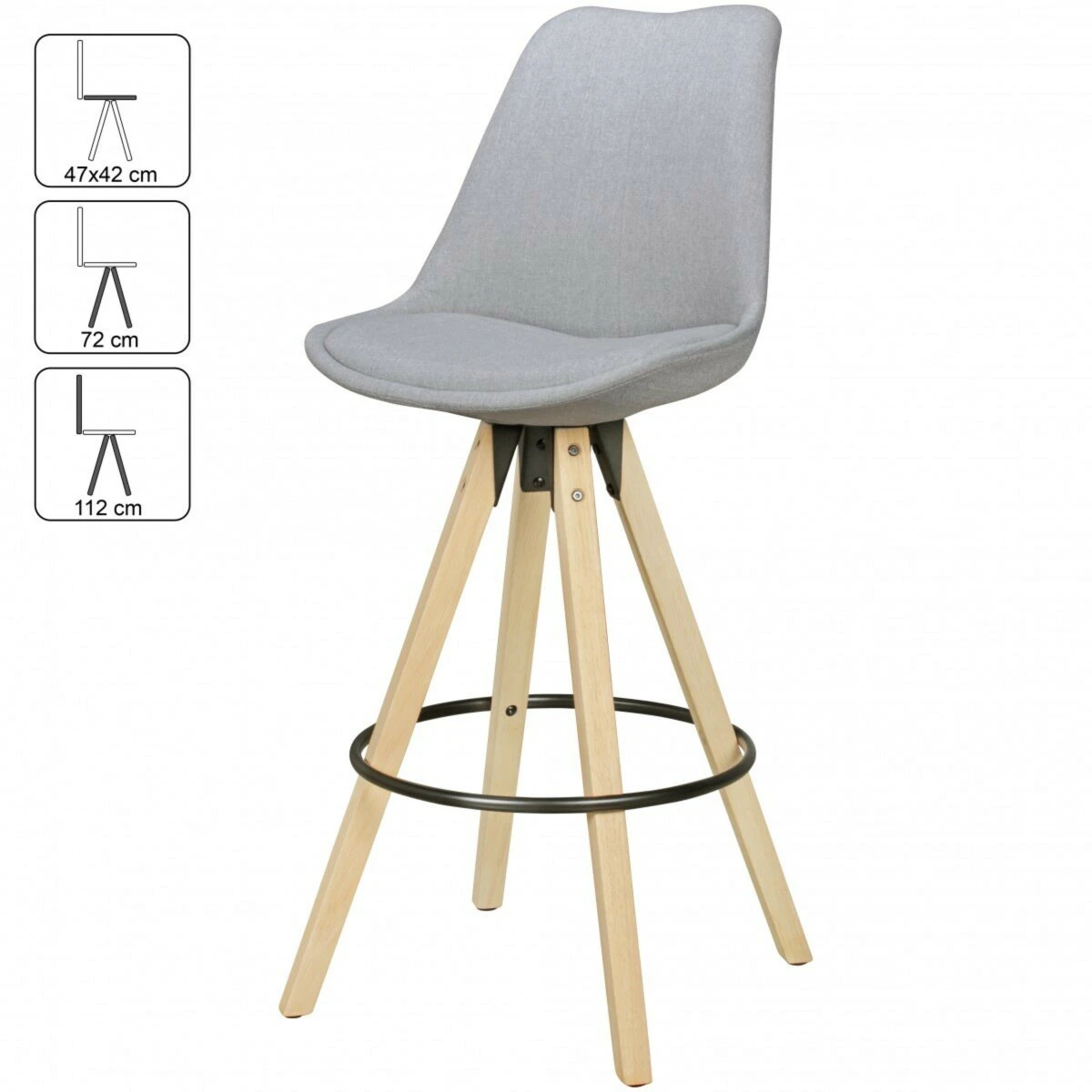 2er-Set Barhocker - grau-Mangoholz - Stoffbezug 3 2er-Set Barhocker - grau-Mangoholz - Stoffbezug – Bild 3