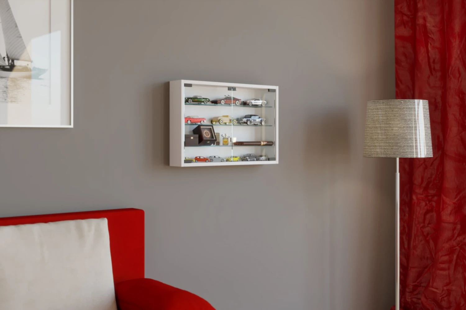 Hängevitrine MANDOSA M - weiß - mit 3 Glasböden 3 Hängevitrine MANDOSA M - weiß - mit 3 Glasböden – Bild 3