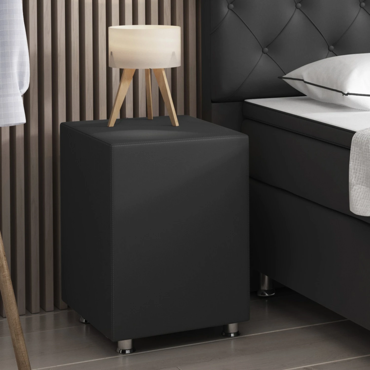 Nachttisch Hocker - anthrazit - Kunstleder - 60 cm hoch 2 Nachttisch Hocker - anthrazit - Kunstleder - 60 cm hoch – Bild 2