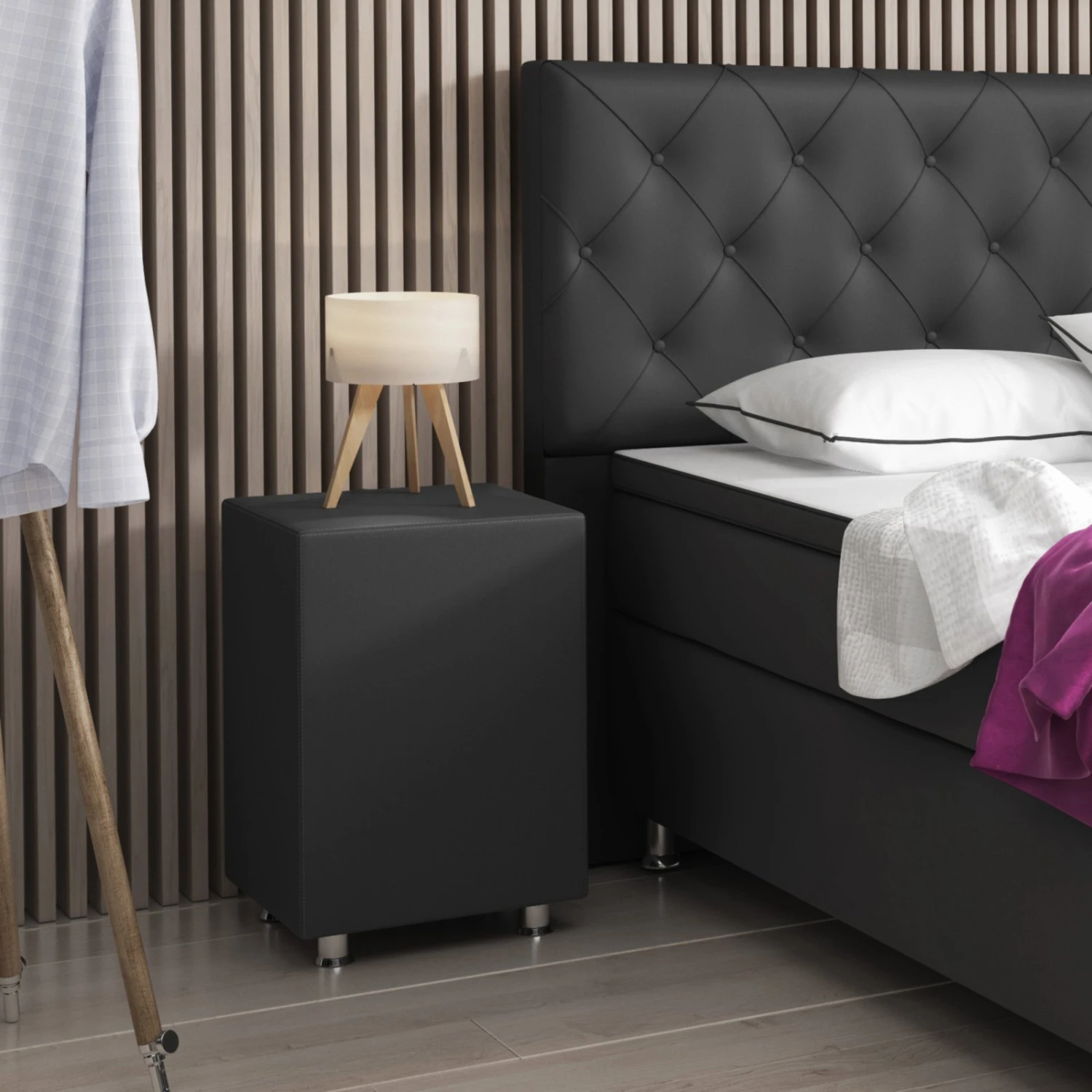 Nachttisch Hocker - anthrazit - Kunstleder - 60 cm hoch 3 Nachttisch Hocker - anthrazit - Kunstleder - 60 cm hoch – Bild 3