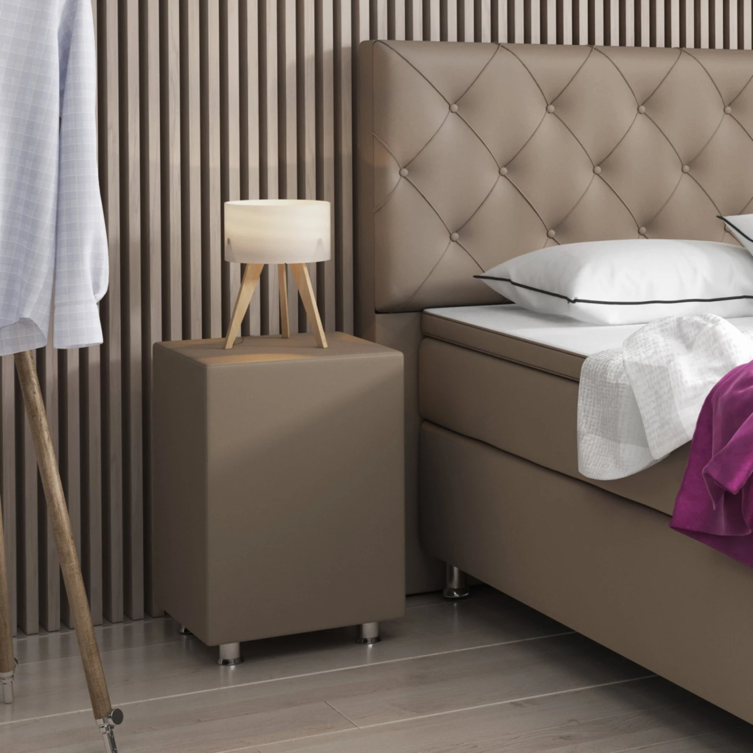 Nachttisch Hocker - beige - Kunstleder - 60 cm hoch 3 Nachttisch Hocker - beige - Kunstleder - 60 cm hoch – Bild 3