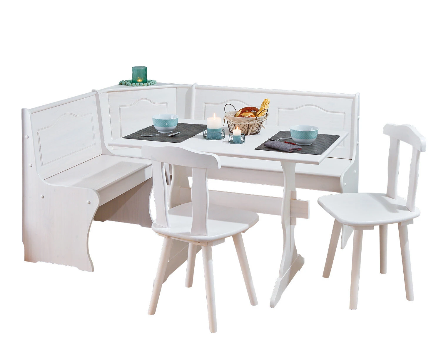 4-teilige Eckbankgruppe DONAU - weiß - Kiefer Massivholz 1 4-teilige Eckbankgruppe DONAU - weiß - Kiefer Massivholz