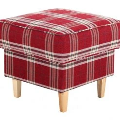 Max Winzer Polsterhocker - rot - kariert - Flachgewebe
