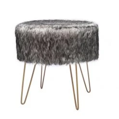 Fellhocker MIO - anthrazit-weiß - mit Metallfuß