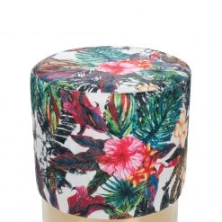 Polsterhocker NOVALIE - multicolor-gold - Pflanzen - Ø 37,5 cm
