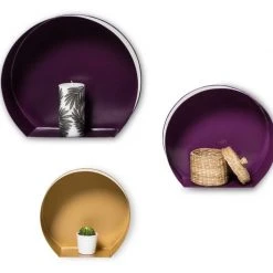 3er-Set Wandregal TRIPLE - pflaume-gold - Eisen