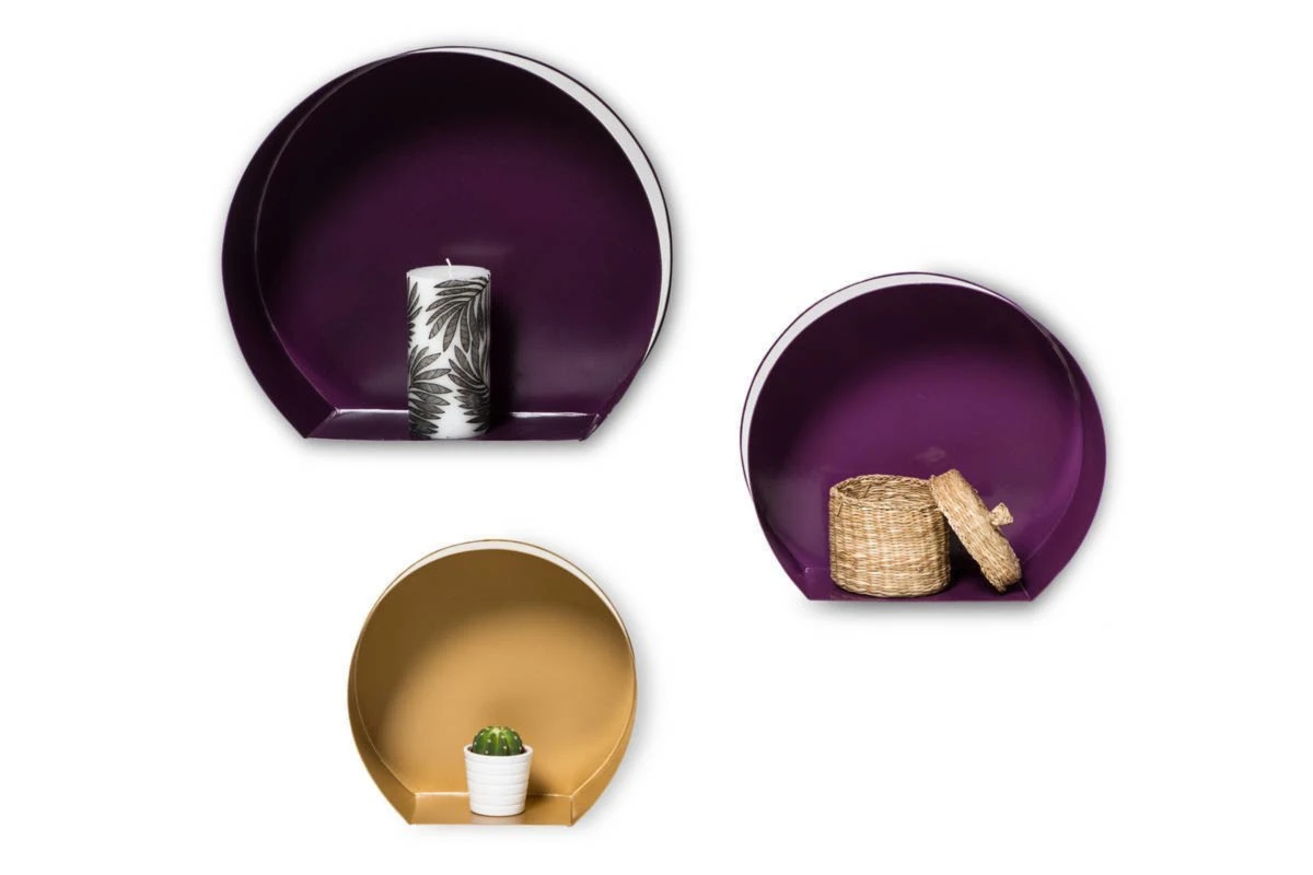 3er-Set Wandregal TRIPLE - pflaume-gold - Eisen 1 3er-Set Wandregal TRIPLE - pflaume-gold - Eisen