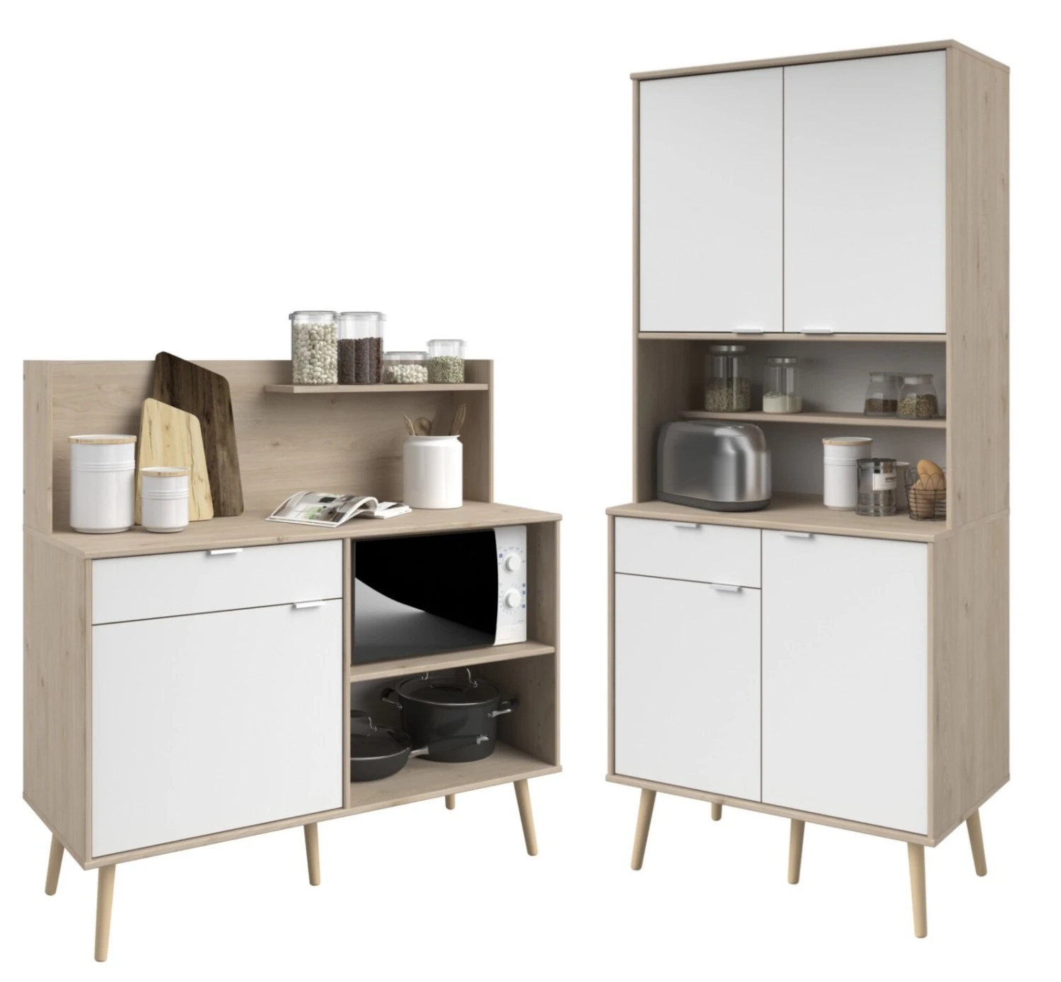 2er-Set Küchenbuffet OLGA 1 - Eiche Jackson-weiß - Holz 1 2er-Set Küchenbuffet OLGA 1 - Eiche Jackson-weiß - Holz