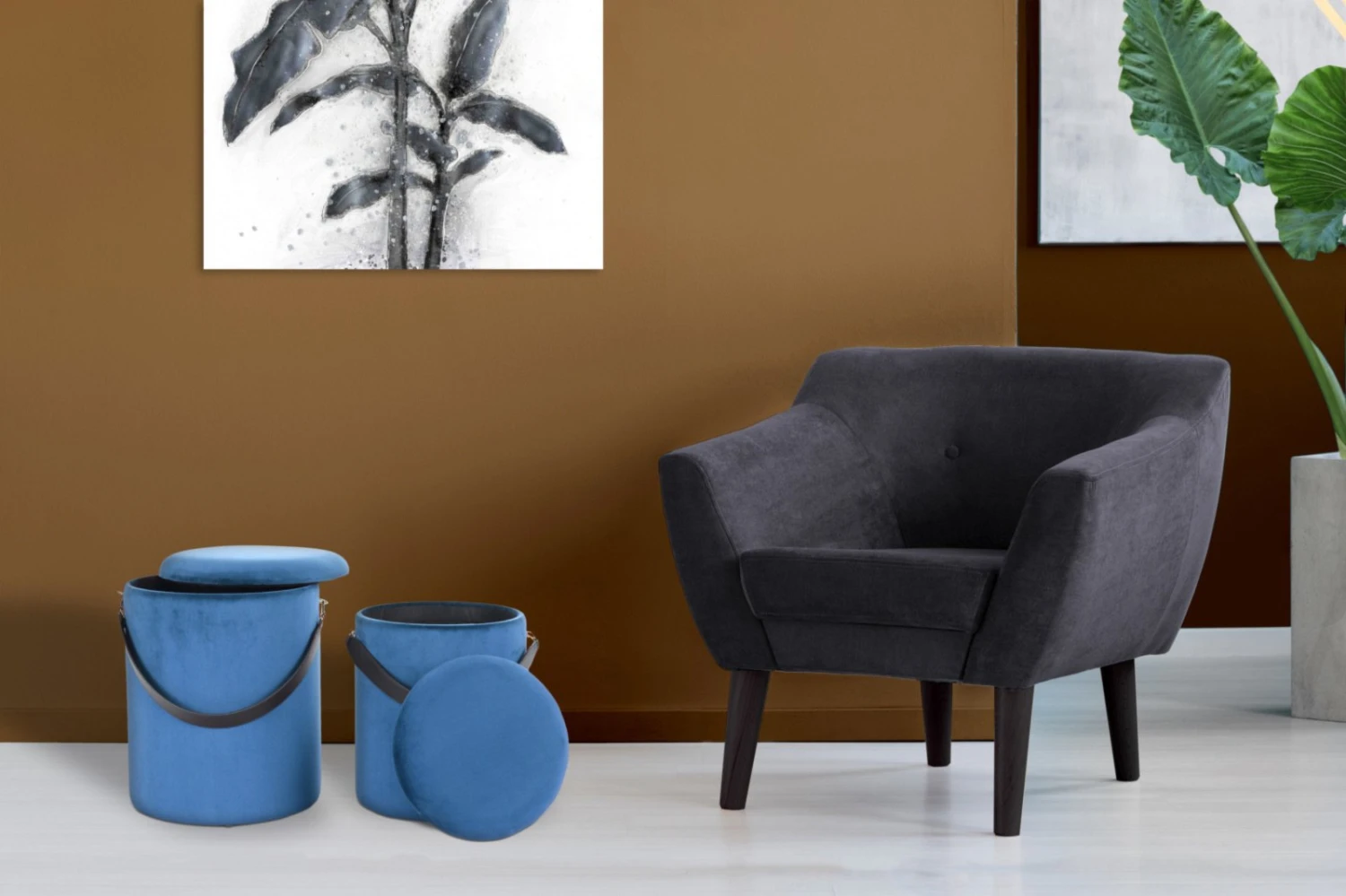 2er-Set Hocker ARABELLA 125 - blau-schwarz - mit Stauraum 2 2er-Set Hocker ARABELLA 125 - blau-schwarz - mit Stauraum – Bild 2