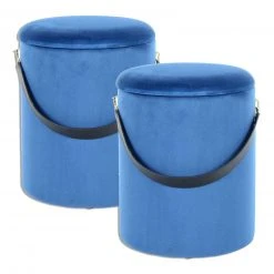 2er-Set Hocker ARABELLA 125 - blau-schwarz - mit Stauraum