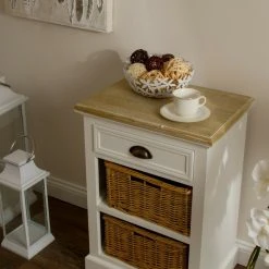 Kommode TOSCANA - weiß-natur- mit Rattankörbe -Esszimmer Verkaufsgeschäft 9003829500 03 1600Wx1600H