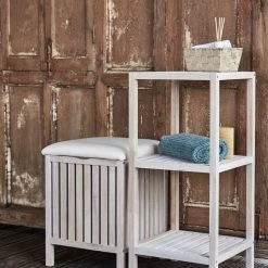 WENKO Badregal NORWAY - weiß - Walnuss massiv - 3 Böden -Esszimmer Verkaufsgeschäft 9003867600 03 1600Wx1600H