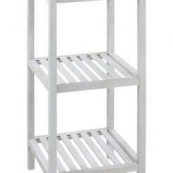 WENKO Badregal NORWAY - weiß - Walnuss massiv - 3 Böden