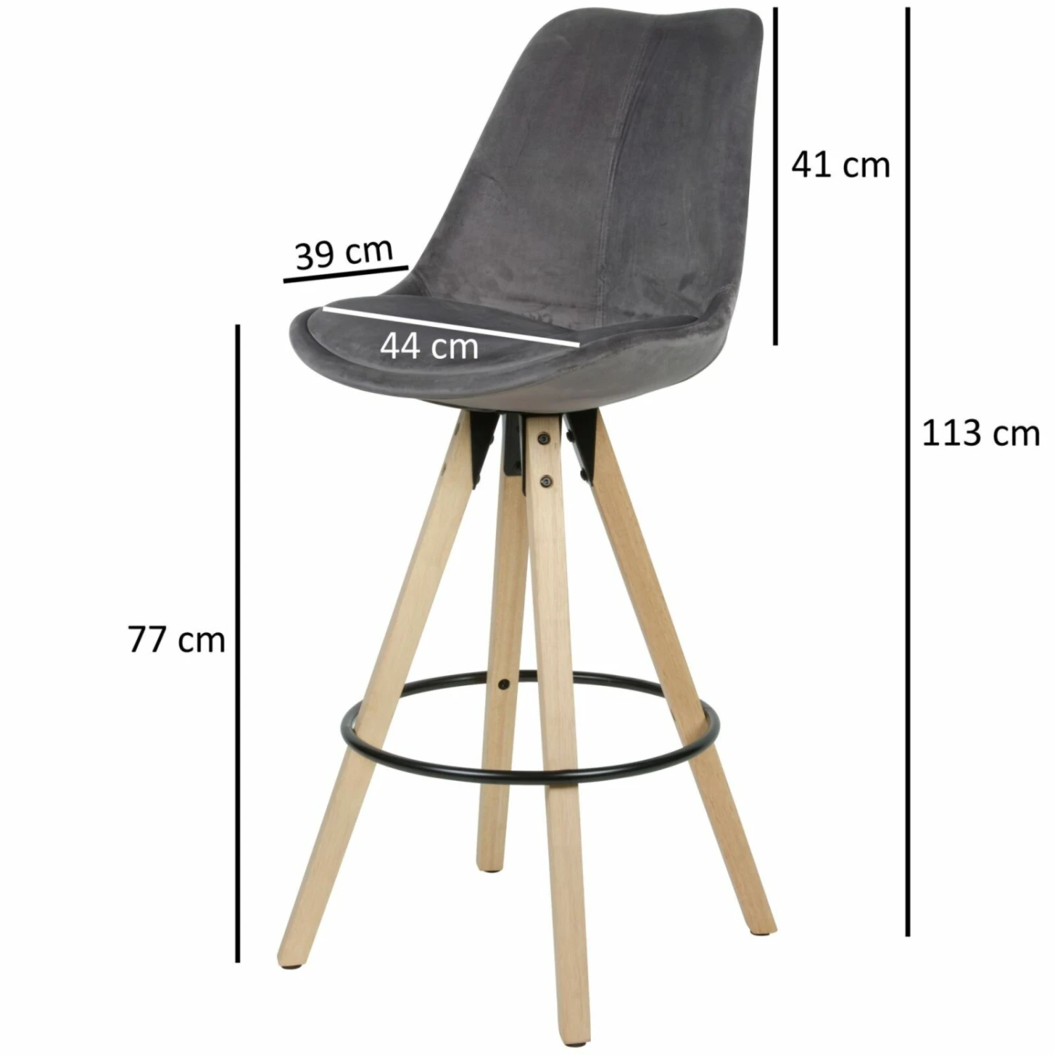 2er-Set Barhocker - dunkelgrau - Samtbezug - Hevea massiv 2 2er-Set Barhocker - dunkelgrau - Samtbezug - Hevea massiv – Bild 2