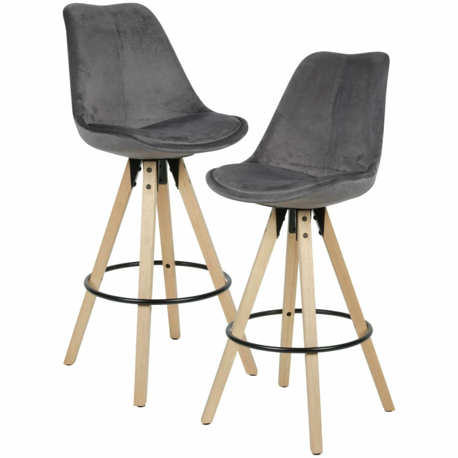 2er-Set Barhocker - dunkelgrau - Samtbezug - Hevea massiv 1 2er-Set Barhocker - dunkelgrau - Samtbezug - Hevea massiv
