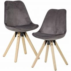 2er-Set Stuhl - dunkelgrau - Samt - Hevea massiv