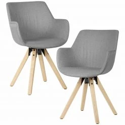 2er-Set Esszimmerstühle - hellgrau - Webstoff - Skandi