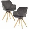2er-Set Esszimmerstühle - dunkelgrau - Hevea massiv - Samt