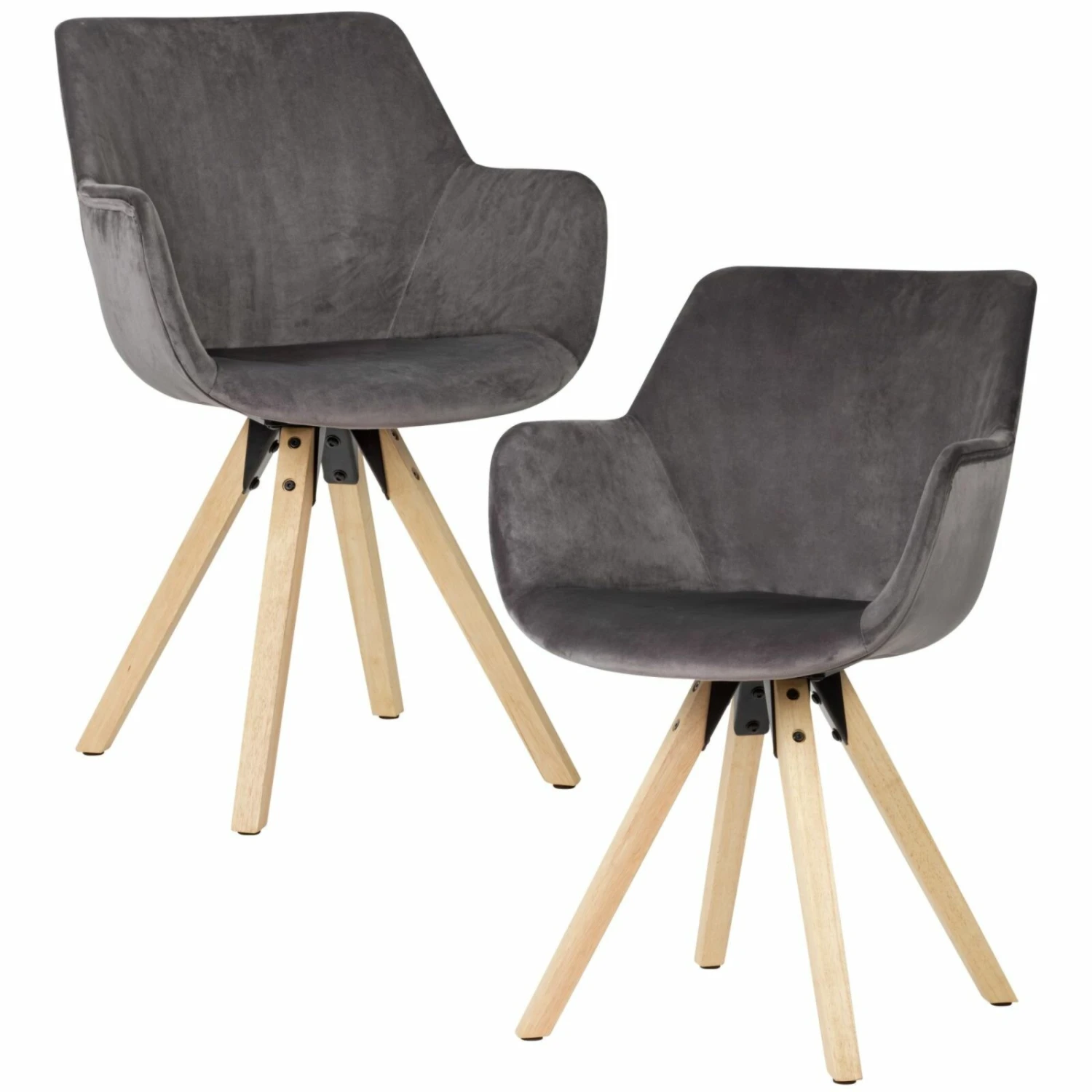 2er-Set Esszimmerstühle - dunkelgrau - Hevea massiv - Samt 1 2er-Set Esszimmerstühle - dunkelgrau - Hevea massiv - Samt