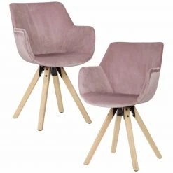 2er-Set Esszimmerstühle - rosa - Hevea massiv - Samt