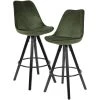 2er-Set Barhocker - dunkelgrün-schwarz - Hevea massiv - Samtbezug