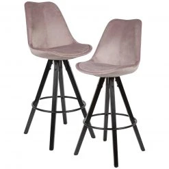 2er-Set Barhocker - rosa-schwarz - Hevea massiv - Samtbezug