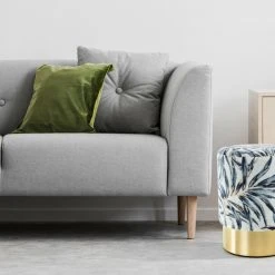 Polsterhocker GIPSY 225 - blau-goldfarben - Leafs - Samt -Esszimmer Verkaufsgeschäft 9003985100 02 1600Wx1600H