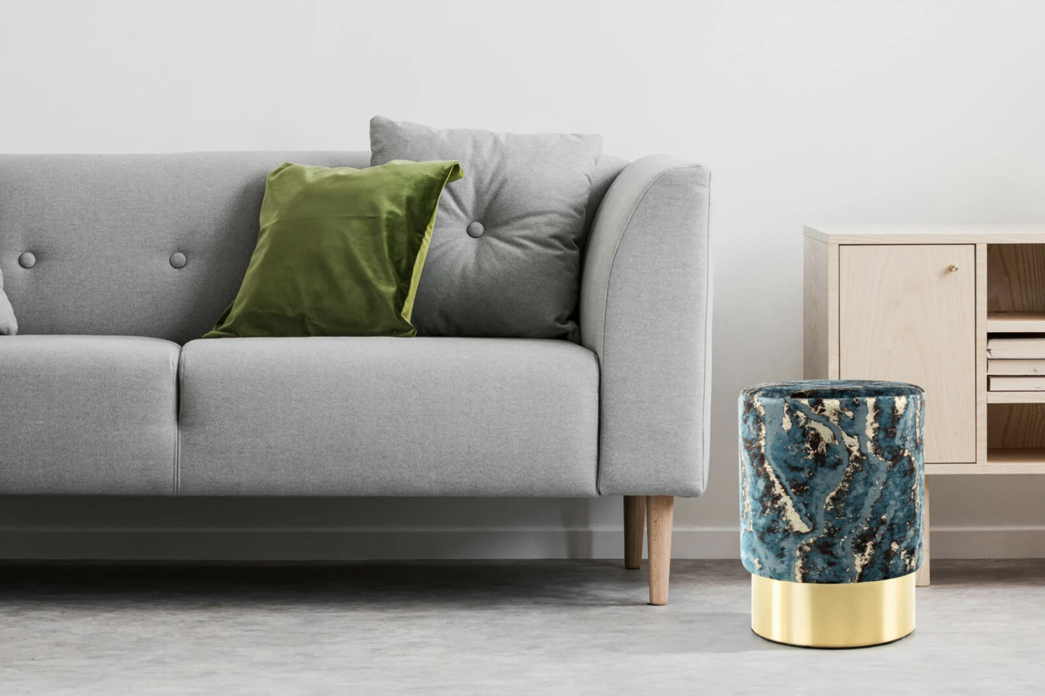 Polsterhocker GIPSY 325 - blau-gold marmoriert - Samt 2 Polsterhocker GIPSY 325 - blau-gold marmoriert - Samt – Bild 2