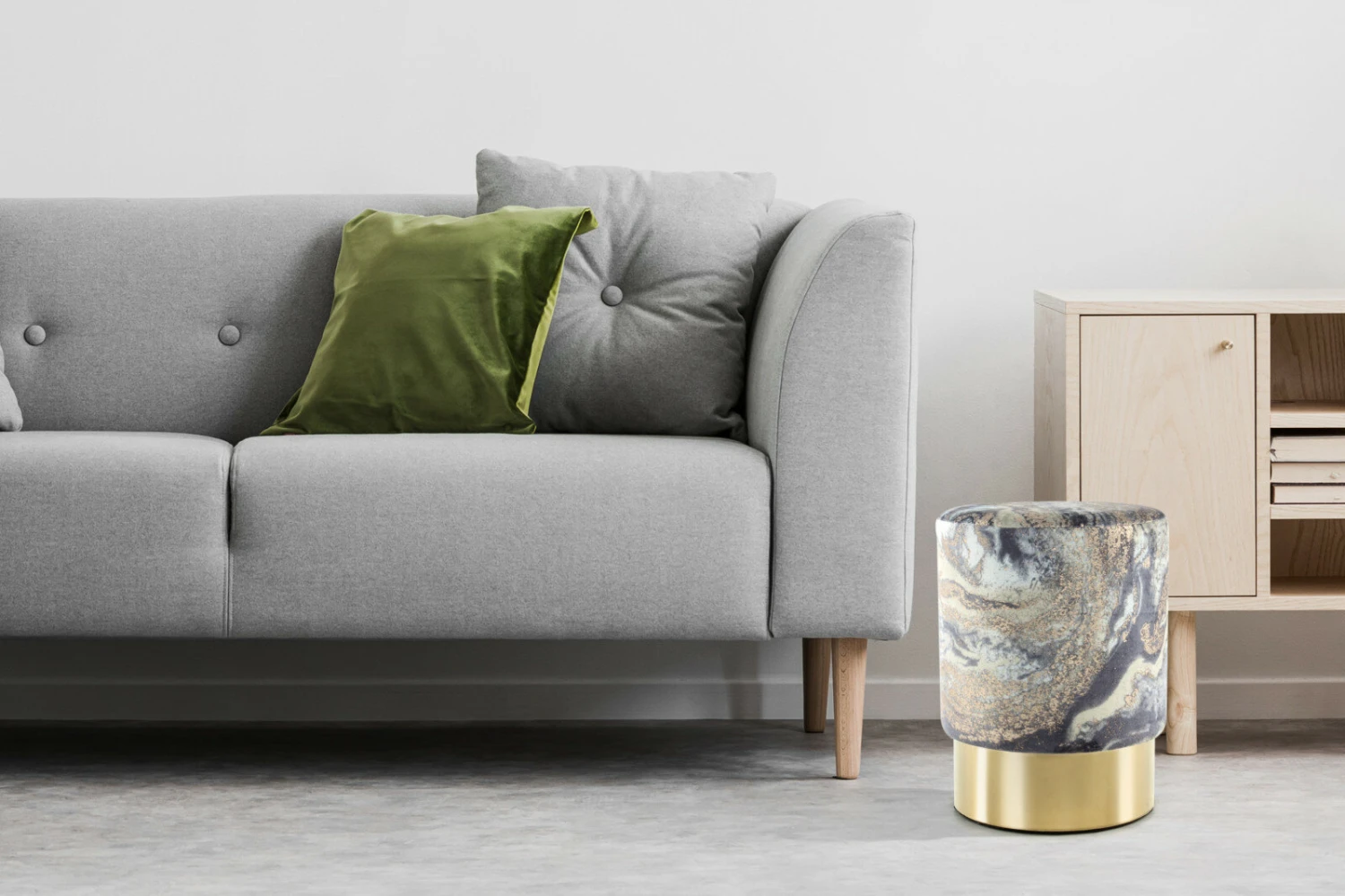 Polsterhocker GIPSY 325 - helblau-gold marmoriert - Samt 2 Polsterhocker GIPSY 325 - helblau-gold marmoriert - Samt – Bild 2