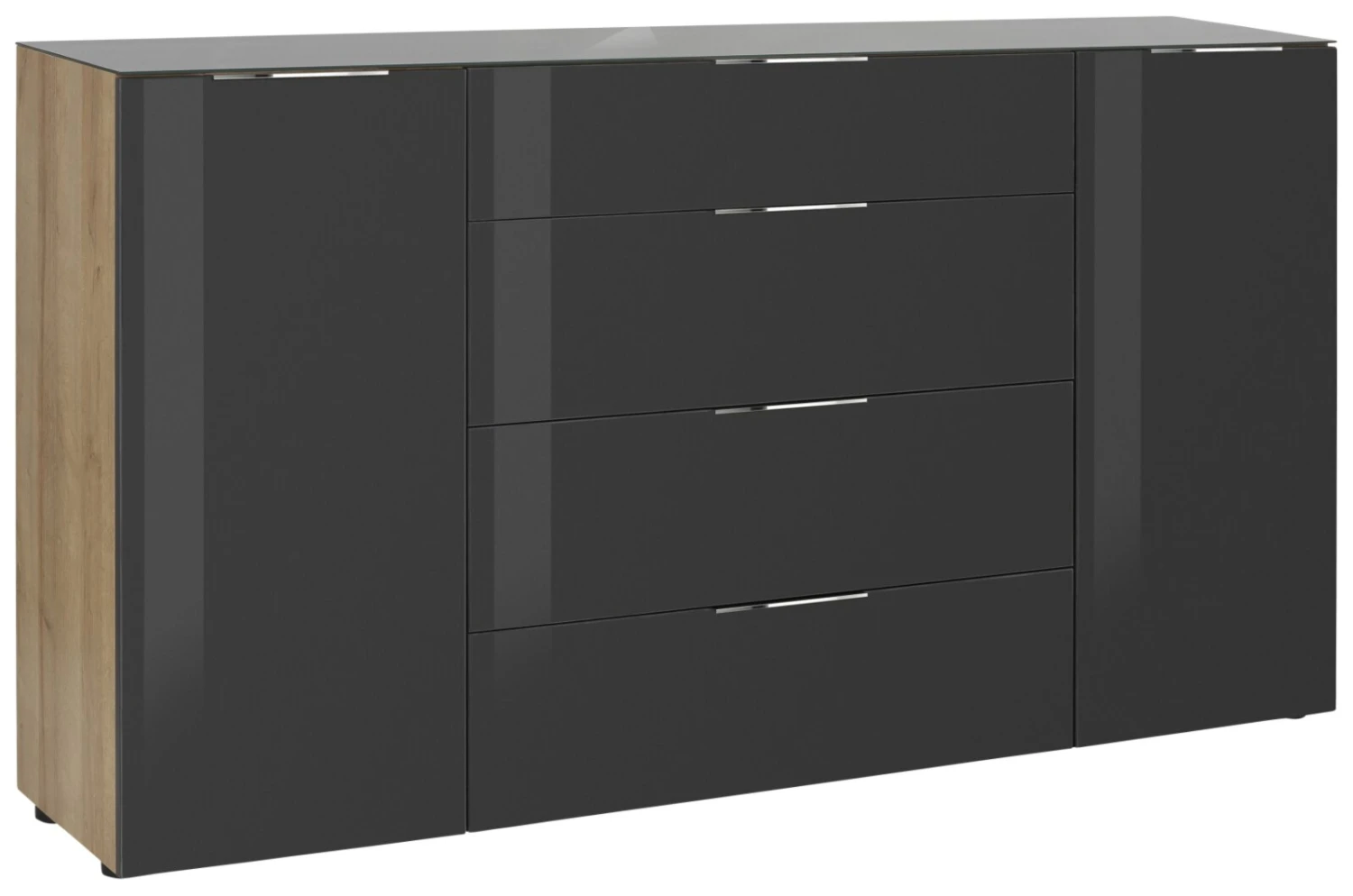 Sideboard - Riviera Eiche - anthrazit - Glasfronten - 180 cm 1 Sideboard - Riviera Eiche - anthrazit - Glasfronten - 180 cm