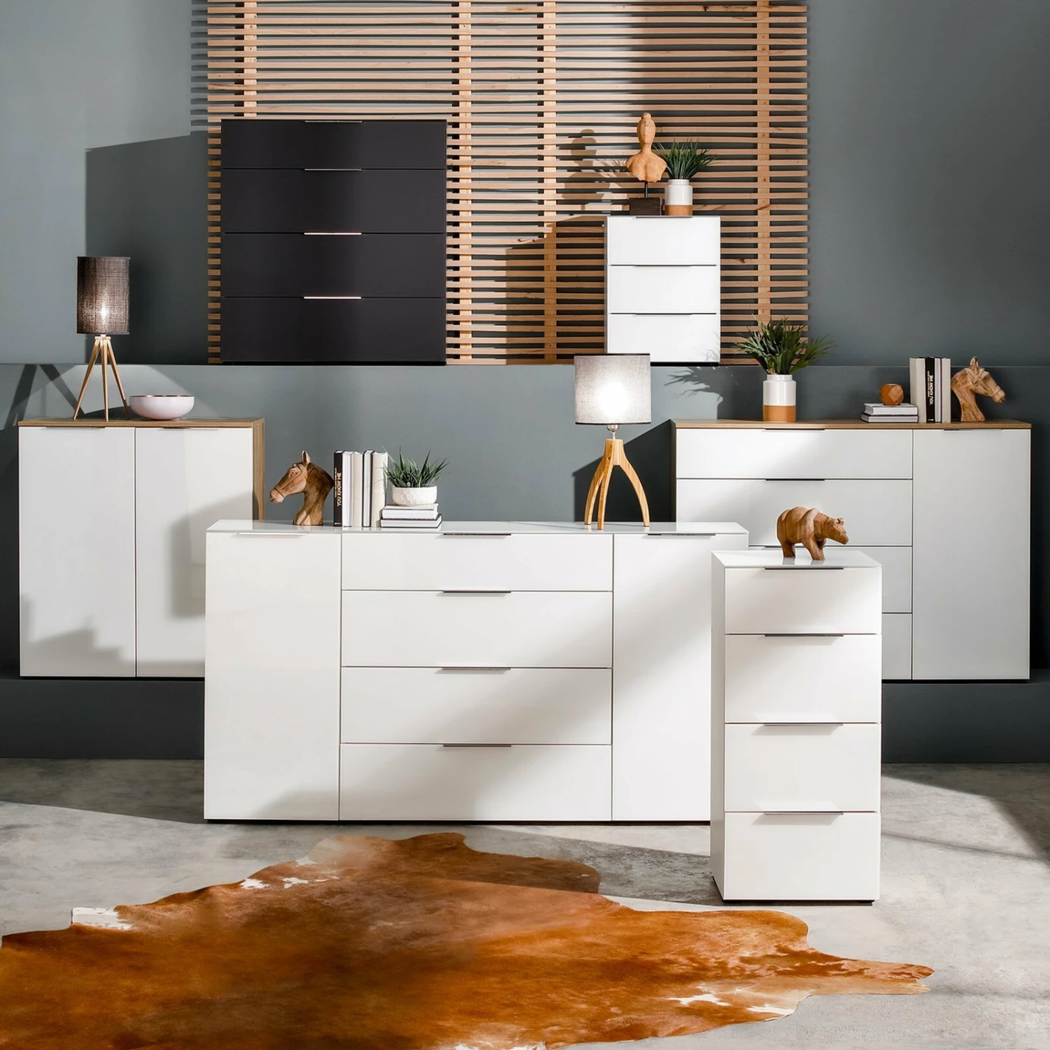 Sideboard - weiß - anthrazit - Glasfronten - 135 cm 2 Sideboard - weiß - anthrazit - Glasfronten - 135 cm – Bild 2