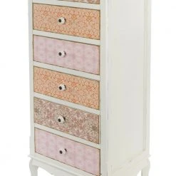 Kommode Paisley - shabby chic - weiß-bunt - mit 6 Schubladen